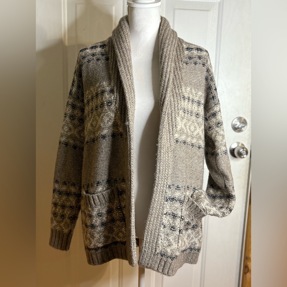 Abercrombie & Fitch Fairisle Tan, Blue and Cream Cardigan Size S